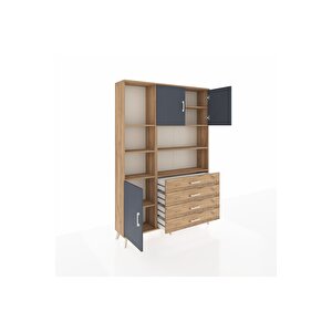 Arges Dolap 8 Raflı 4 Çekmeceli 3 Kapaklı 132x30x195 Çam-antrasit/çam