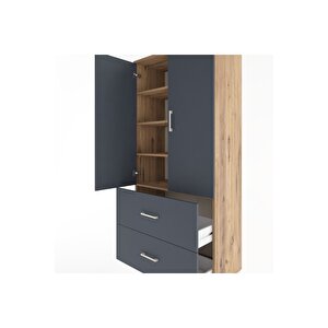 Hyperion Dolap 4 Raflı 2 Çekmeceli 2 Kapaklı 88x44x195 Çam-antrasit