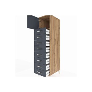 Kronos Dolap Tek Raflı 8 Çekmeceli Tek Kapaklı 44x59x182 Çam-antrasit