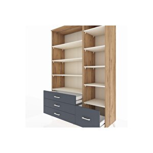 Hyperion Dolap 9 Raflı 4 Çekmeceli  132x44x195 Çam-aytaşı/antrasit