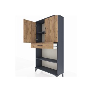 Arges Dolap 3 Raflı Tek Çekmeceli 2 Kapaklı 88x30x163 Antrasit-çam