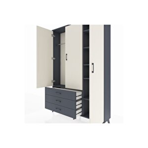 Arges Dolap 6 Raflı 3 Çekmeceli Tek Askılı 132x30x195 Antrasit-aytaşı/antrasit