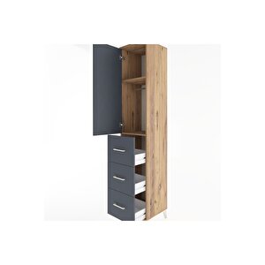 Hyperion Dolap 2 Raflı 3 Çekmeceli Tek Askılı 44x44x221 Çam-antrasit