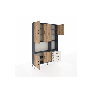 Arges Dolap 9 Raflı 3 Çekmeceli 5 Kapaklı 132x30x195 Antrasit-çam/aytaşı