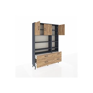 Arges Gardrop 10 Raflı 4 Çekmeceli 3 Kapaklı 132x30x195 Antrasit-çam