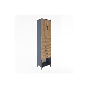 Hyperion Dolap 2 Raflı 6 Çekmeceli 2 Kapaklı 60x44x243 Antrasit-çam