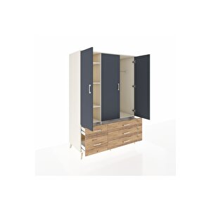 Kronos Dolap 5 Raflı 5 Çekmeceli Tek Askılı 132x59x195 Aytaşı-antrasit/çam