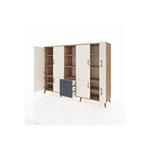 Hyperion Dolap 11 Raflı 3 Çekmeceli 8 Kapaklı 220x44x163 Çam-aytaşı/antrasit