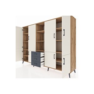 Hyperion Dolap 11 Raflı 3 Çekmeceli 8 Kapaklı 220x44x163 Çam-aytaşı/antrasit