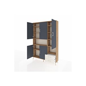 Arges Dolap 10 Raflı 2 Çekmeceli 5 Kapaklı 132x30x195 Çam-antrasit/aytaşı