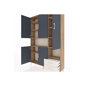 Arges Dolap 10 Raflı 2 Çekmeceli 5 Kapaklı 132x30x195 Çam-antrasit/aytaşı