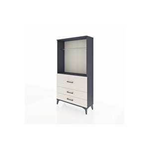 Arges Dolap Tek Raflı 3 Çekmeceli Tek Askılı 88x30x163 Antrasit-aytaşı