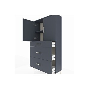 Arges Dolap 2 Raflı 3 Çekmeceli 2 Kapaklı 88x30x163 Antrasit-antrasit