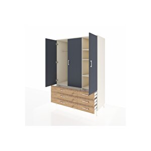 Kronos Dolap 5 Raflı 6 Çekmeceli Tek Askılı 132x59x195 Aytaşı-antrasit/çam