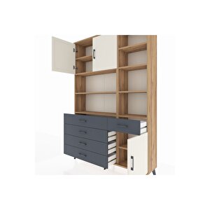 Arges Dolap 9 Raflı 5 Çekmeceli 3 Kapaklı 132x30x195 Çam-aytaşı/antrasit