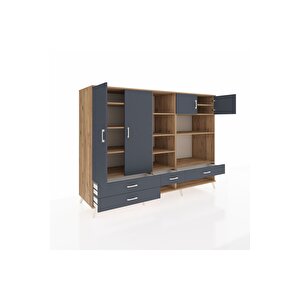 Kronos Dolap 12 Raflı 4 Çekmeceli 4 Kapaklı 220x59x163 Çam-antrasit