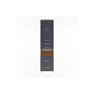 Hyperion Dolap 3 Raflı 5 Çekmeceli 2 Kapaklı 60x44x243 Çam-antrasit