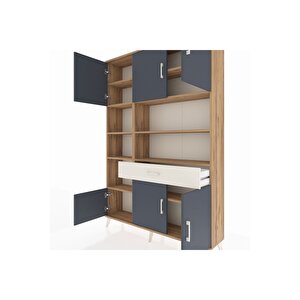 Arges Dolap 10 Raflı Tek Çekmeceli 6 Kapaklı 132x30x195 Çam-antrasit/aytaşı