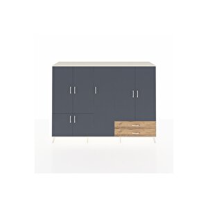 Hyperion Dolap 12 Raflı 2 Çekmeceli 7 Kapaklı 220x44x163 Aytaşı-antrasit/çam