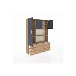 Arges Dolap 7 Raflı 5 Çekmeceli 3 Kapaklı 132x30x195 Çam-antrasit/çam