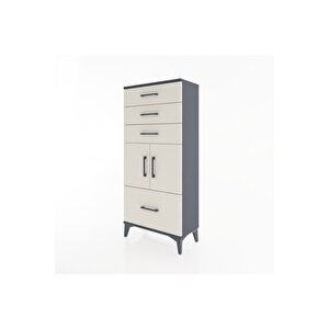 Hyperion Dolap Tek Raflı 4 Çekmeceli 2 Kapaklı 60x44x134 Antrasit-aytaşı