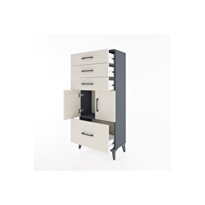 Hyperion Dolap Tek Raflı 4 Çekmeceli 2 Kapaklı 60x44x134 Antrasit-aytaşı