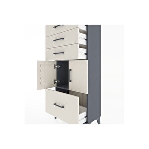 Hyperion Dolap Tek Raflı 4 Çekmeceli 2 Kapaklı 60x44x134 Antrasit-aytaşı