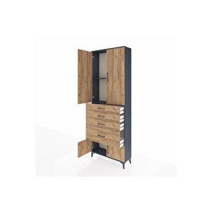 Arges Dolap 2 Raflı 4 Çekmeceli 4 Kapaklı 88x30x243 Antrasit-çam