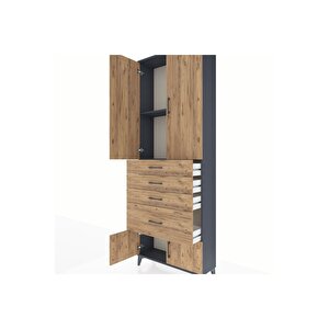 Arges Dolap 2 Raflı 4 Çekmeceli 4 Kapaklı 88x30x243 Antrasit-çam