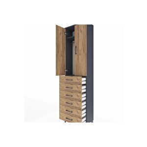Arges Dolap 2 Raflı 6 Çekmeceli Tek Askılı 60x30x221 Antrasit-çam