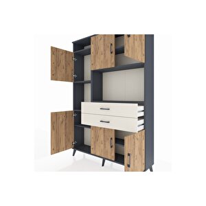 Arges Dolap 8 Raflı 2 Çekmeceli 6 Kapaklı 132x30x195 Antrasit-çam/aytaşı