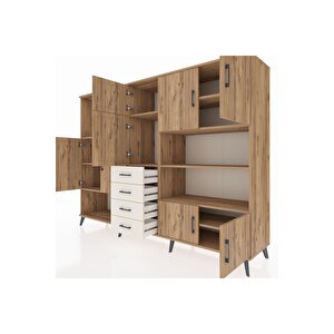 Hyperion Dolap 9 Raflı 4 Çekmeceli 8 Kapaklı 220x44x163 Çam-çam/aytaşı
