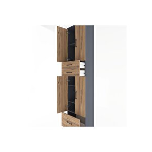 Arges Dolap 5 Raflı 3 Çekmeceli 4 Kapaklı 60x30x243 Antrasit-çam