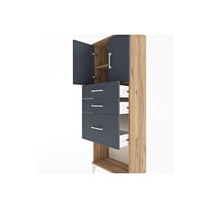 Arges Dolap 2 Raflı 3 Çekmeceli 2 Kapaklı 60x30x163 Çam-antrasit