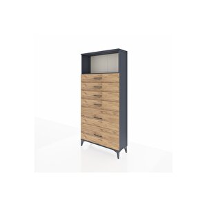 Arges Dolap Tek Raflı 6 Çekmeceli 88x30x182 Antrasit-çam