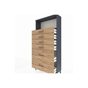 Arges Dolap Tek Raflı 6 Çekmeceli 88x30x182 Antrasit-çam