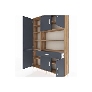 Arges Gardrop 10 Raflı Tek Çekmeceli 6 Kapaklı 132x30x195 Çam-antrasit