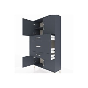 Arges Dolap 2 Raflı 3 Çekmeceli 4 Kapaklı 88x30x163 Antrasit-antrasit