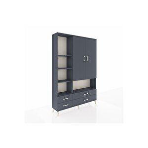 Arges Gardrop 8 Raflı 4 Çekmeceli 2 Kapaklı 132x30x195 Antrasit-antrasit