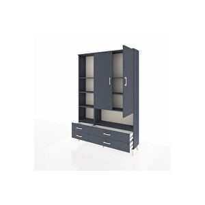 Arges Gardrop 8 Raflı 4 Çekmeceli 2 Kapaklı 132x30x195 Antrasit-antrasit