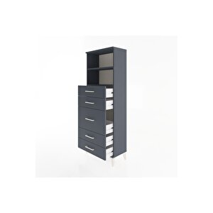 Arges Dolap 2 Raflı 5 Çekmeceli 60x30x163 Antrasit-antrasit