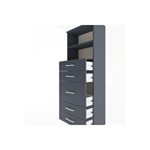 Arges Dolap 2 Raflı 5 Çekmeceli 60x30x163 Antrasit-antrasit