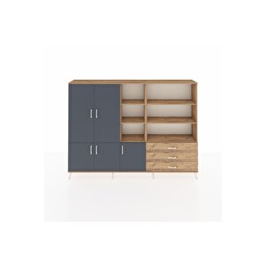 Arges Dolap 11 Raflı 3 Çekmeceli 5 Kapaklı 220x30x163 Çam-antrasit/çam