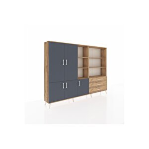 Arges Dolap 11 Raflı 3 Çekmeceli 5 Kapaklı 220x30x163 Çam-antrasit/çam