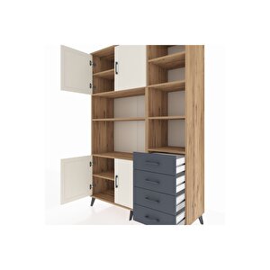 Hyperion Dolap 9 Raflı 4 Çekmeceli 4 Kapaklı 132x44x195 Çam-aytaşı/antrasit