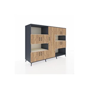 Kronos Dolap 10 Raflı 9 Kapaklı 220x59x163 Antrasit-çam/aytaşı