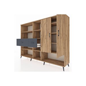 Hyperion Dolap 10 Raflı 2 Çekmeceli 2 Kapaklı 220x44x163 Çam-çam/antrasit