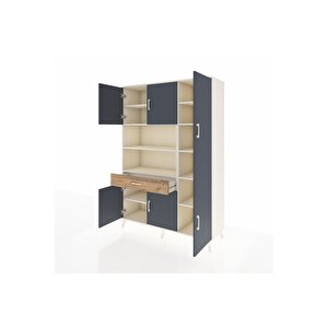 Hyperion Dolap 10 Raflı Tek Çekmeceli 6 Kapaklı 132x44x195 Aytaşı-antrasit/çam