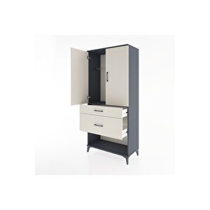 Hyperion Dolap Tek Raflı 2 Çekmeceli Tek Askılı 88x44x195 Antrasit-aytaşı