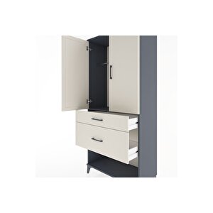 Hyperion Dolap Tek Raflı 2 Çekmeceli Tek Askılı 88x44x195 Antrasit-aytaşı